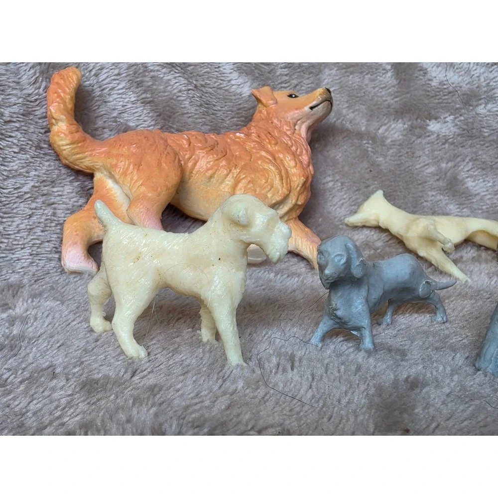 Vintage Plastic Dog Figurines Lot of 7 Golden Retriever Collie Greyhound Toys
